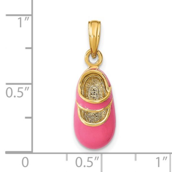 14K Gold Pink Enamel 3-D Mary Jane Baby Shoe Charm - Picture 2 of 4